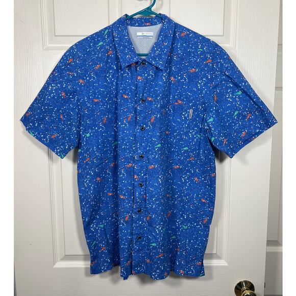 Men's Columbia PFG Outdoor Fishing Short Sleeve Button Front Short Top Medium - Picture 1 of 7